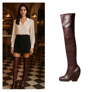 Khaite Morgan Over-the-Knee Boots Deep Wine Maroon Leather EU 37.5 US 7.5 NIB